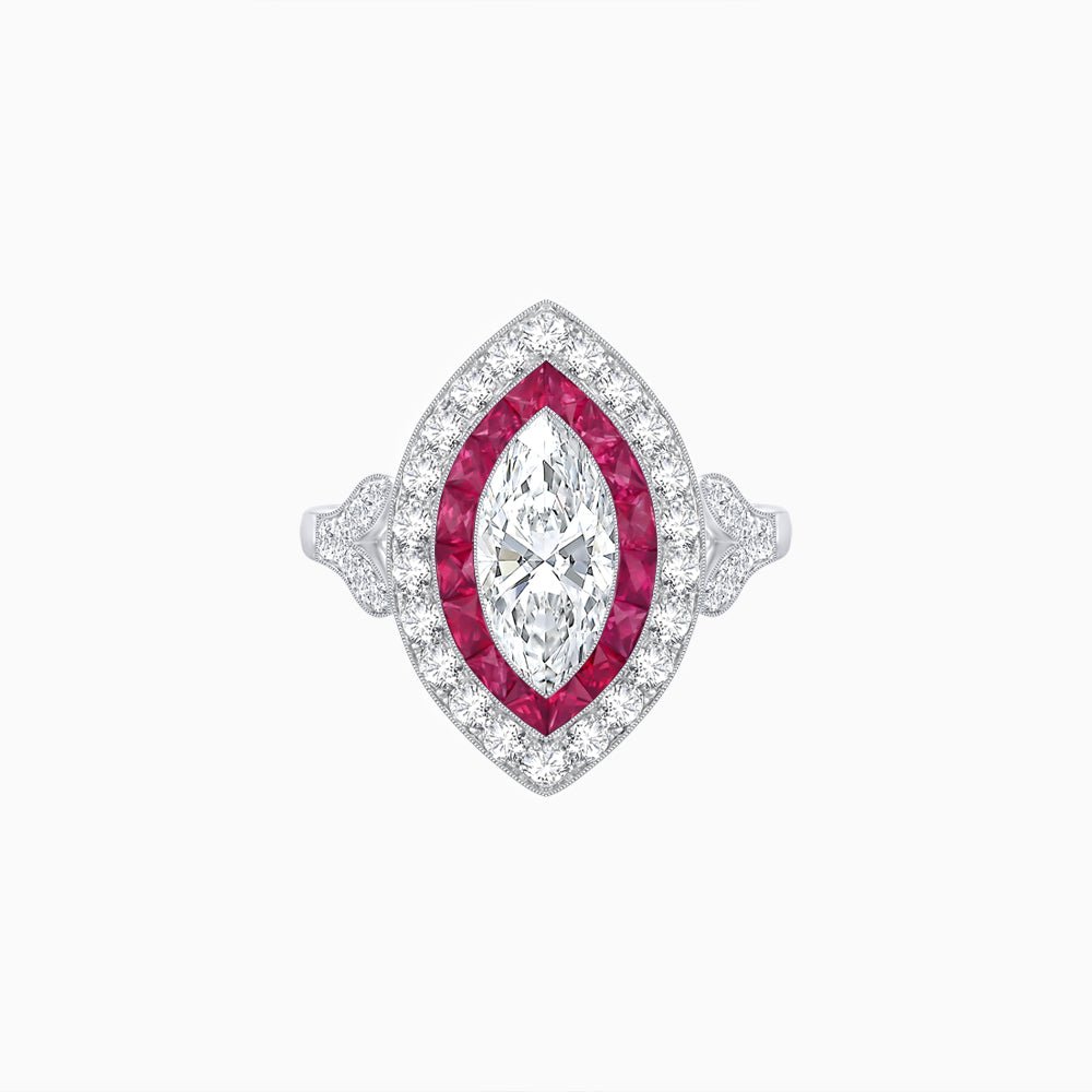 Art Deco Inspired Convertible Marquise Double Halo Ring Pendant - Shahin Jewelry