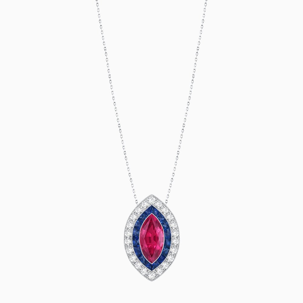 Art Deco Inspired Convertible Marquise Double Halo Ring Pendant - Shahin Jewelry