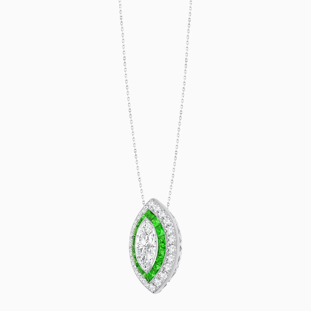 Art Deco Inspired Convertible Marquise Double Halo Ring Pendant - Shahin Jewelry