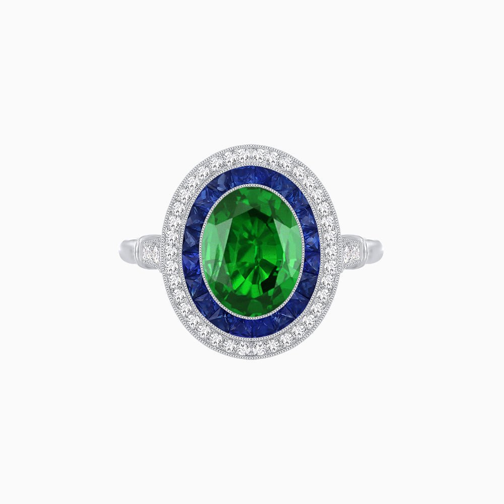 Art Deco Inspired Convertible Oval Double Halo Ring Pendant - Shahin Jewelry
