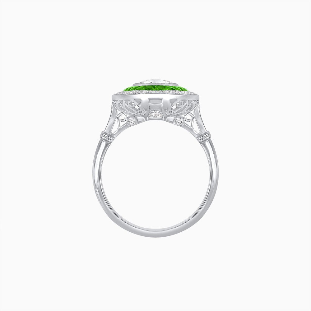 Art Deco Inspired Convertible Oval Double Halo Ring Pendant - Shahin Jewelry