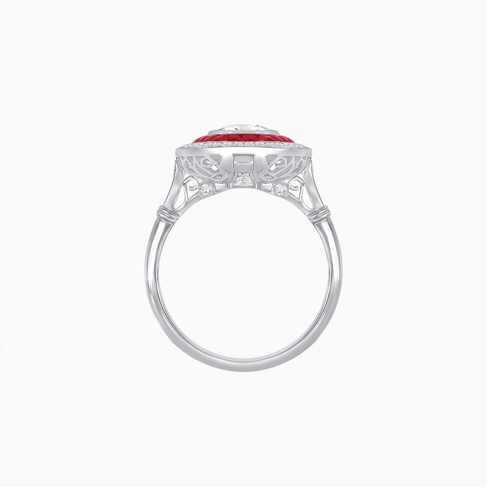 Art Deco Inspired Convertible Oval Double Halo Ring Pendant - Shahin Jewelry