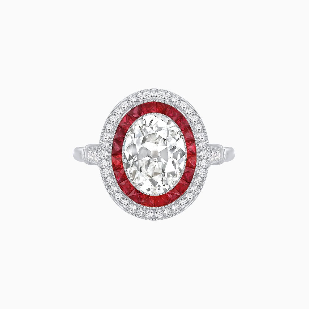 Art Deco Inspired Convertible Oval Double Halo Ring Pendant - Shahin Jewelry