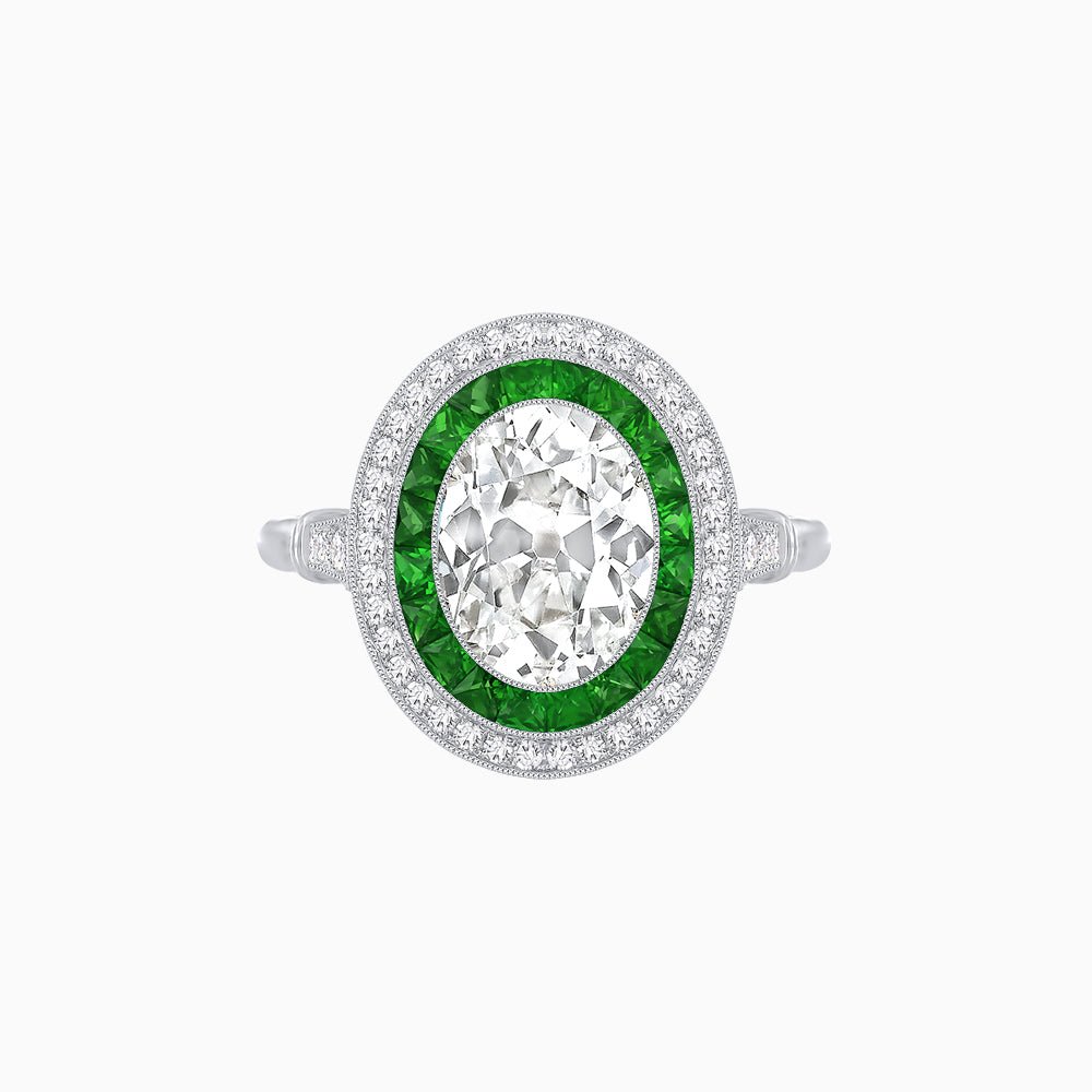 Art Deco Inspired Convertible Oval Double Halo Ring Pendant - Shahin Jewelry