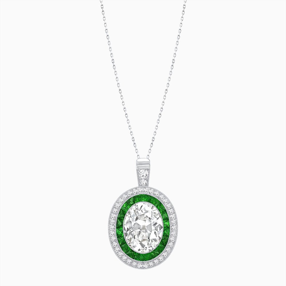 Art Deco Inspired Convertible Oval Double Halo Ring Pendant - Shahin Jewelry