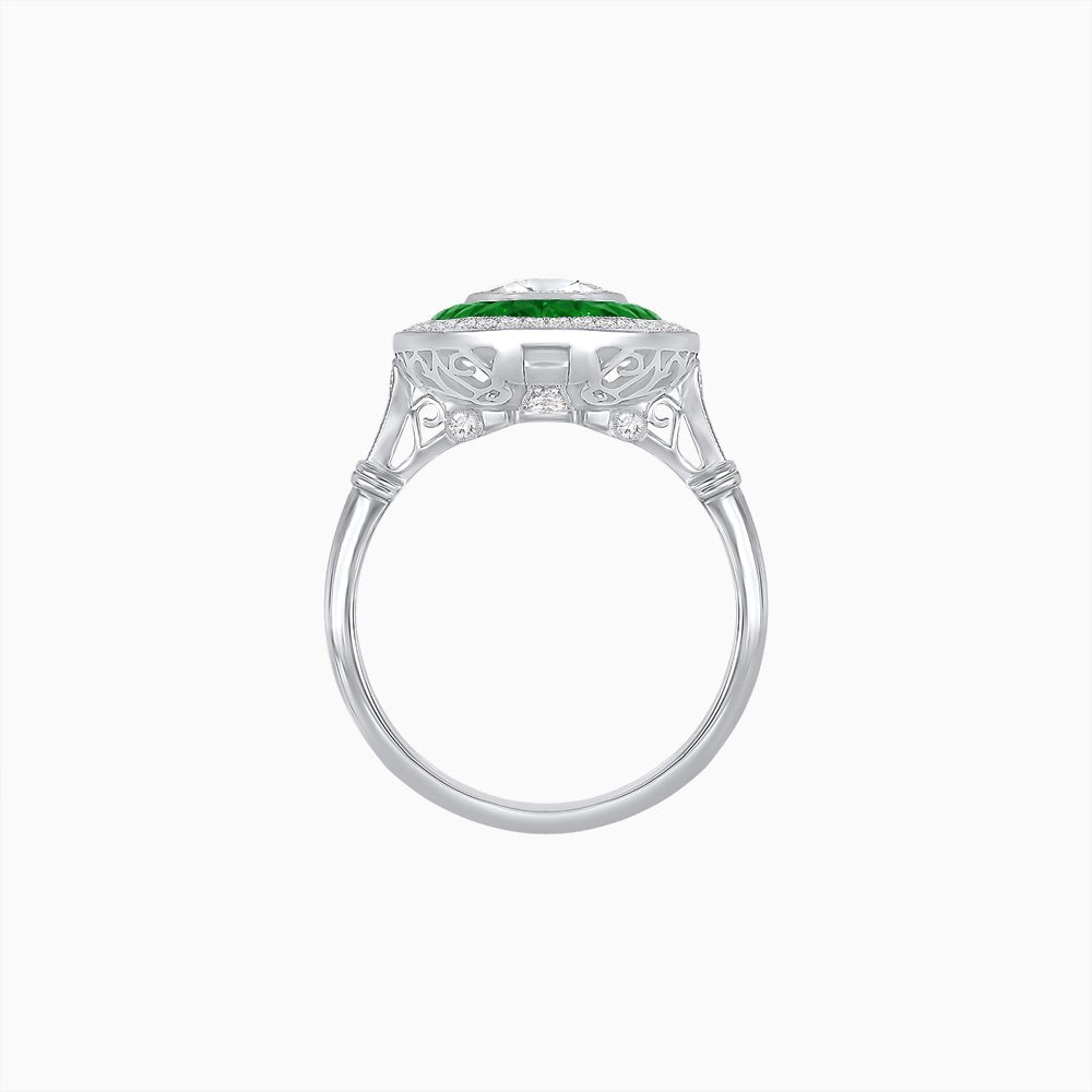 Art Deco Inspired Convertible Oval Double Halo Ring Pendant - Shahin Jewelry
