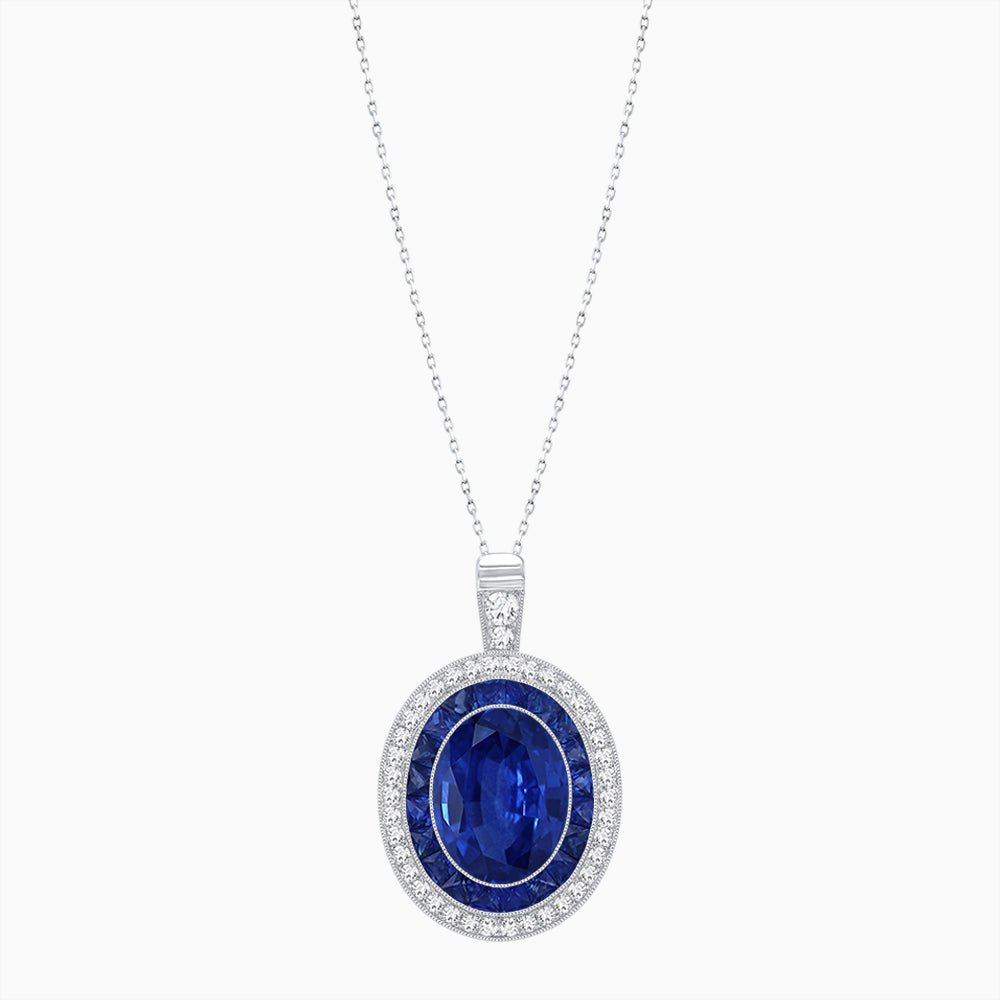 Art Deco Inspired Convertible Oval Double Halo Ring Pendant - Shahin Jewelry