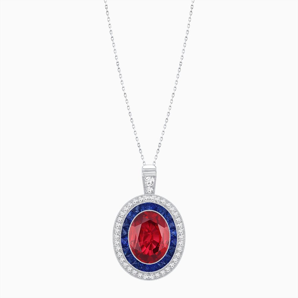 Art Deco Inspired Convertible Oval Double Halo Ring Pendant - Shahin Jewelry