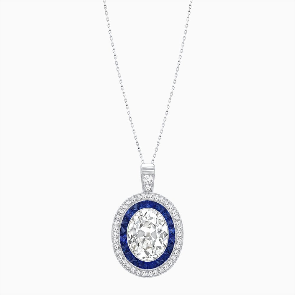 Art Deco Inspired Convertible Oval Double Halo Ring Pendant - Shahin Jewelry