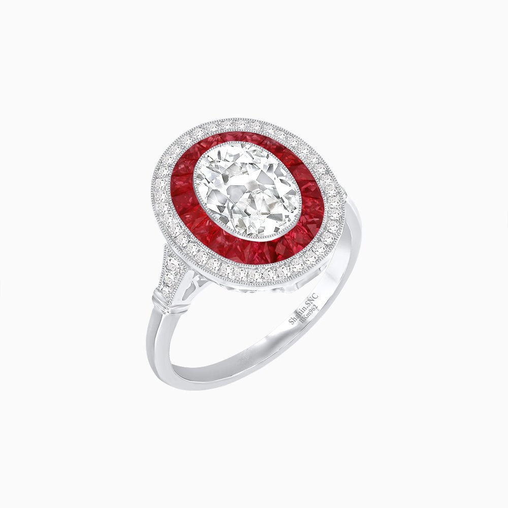 Art Deco Inspired Convertible Oval Double Halo Ring Pendant - Shahin Jewelry