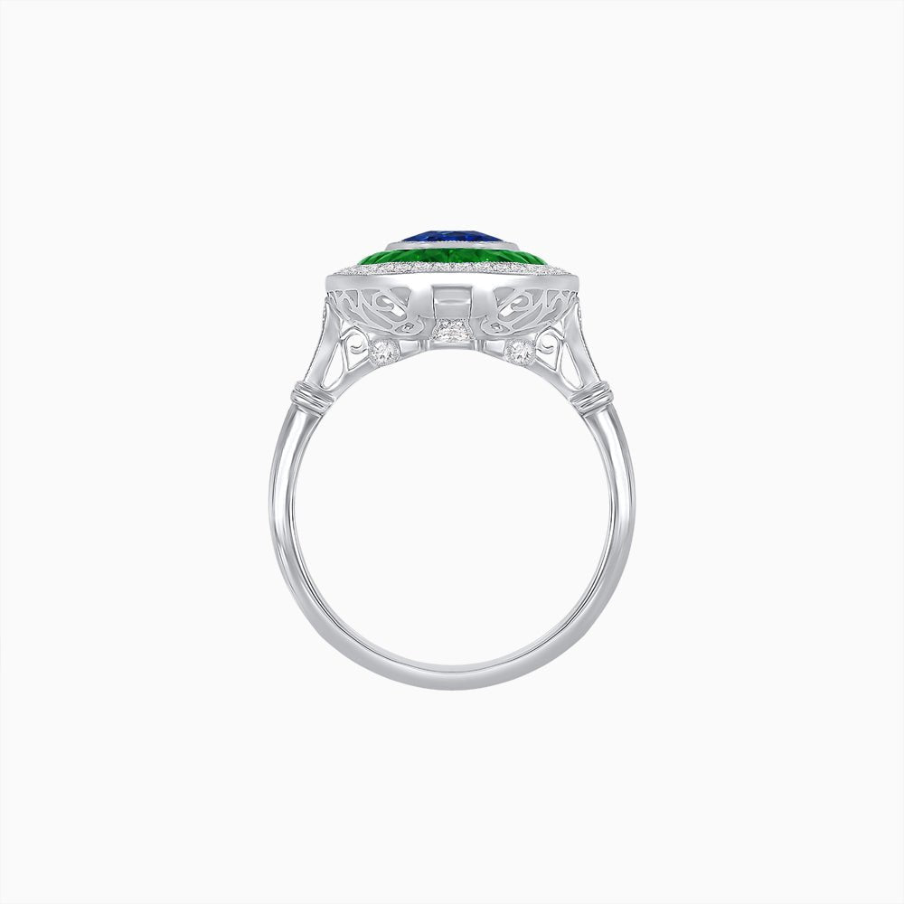 Art Deco Inspired Convertible Oval Double Halo Ring Pendant - Shahin Jewelry