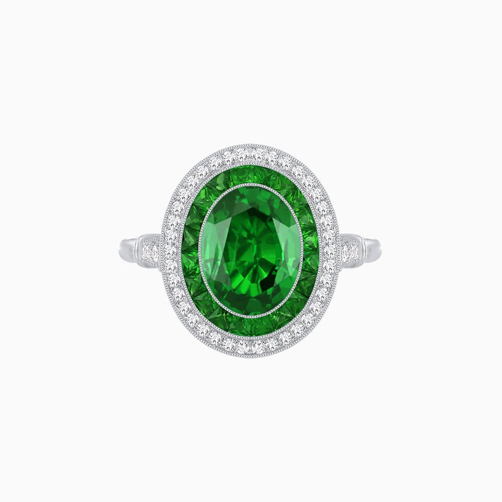 Art Deco Inspired Convertible Oval Double Halo Ring Pendant - Shahin Jewelry