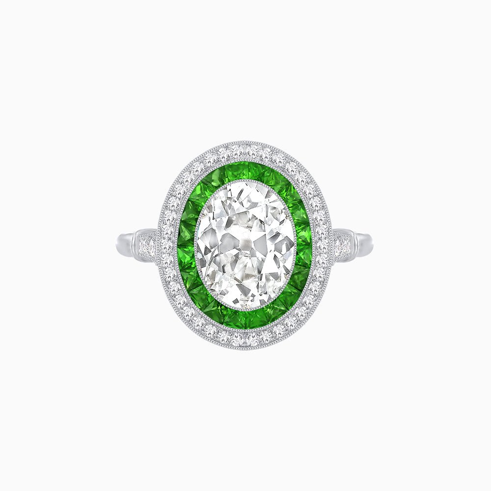 Art Deco Inspired Convertible Oval Double Halo Ring Pendant - Shahin Jewelry
