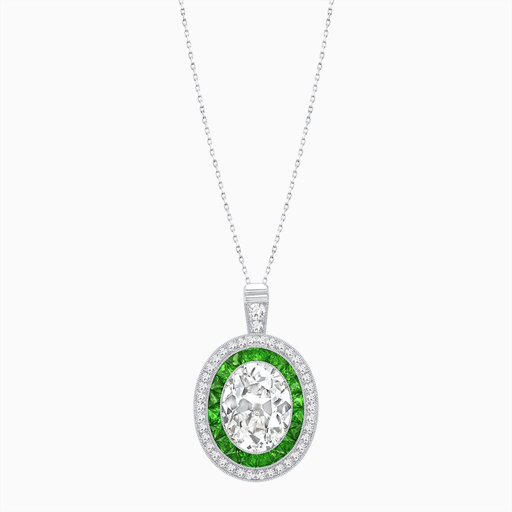 Art Deco Inspired Convertible Oval Double Halo Ring Pendant - Shahin Jewelry