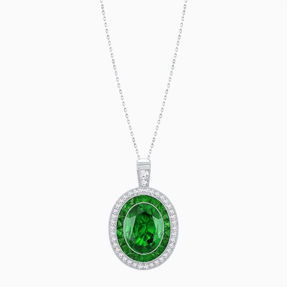 Art Deco Inspired Convertible Oval Double Halo Ring Pendant - Shahin Jewelry