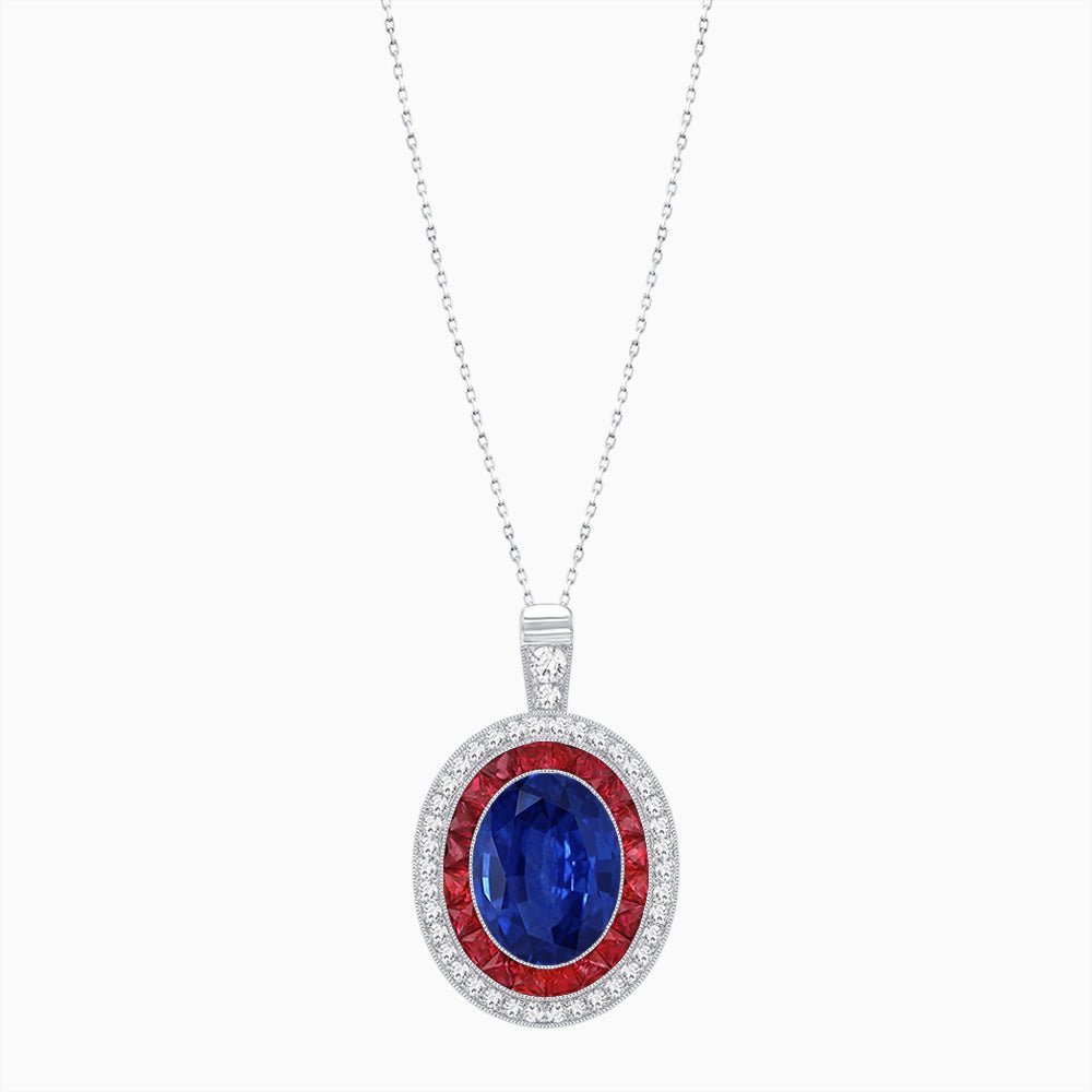 Art Deco Inspired Convertible Oval Double Halo Ring Pendant - Shahin Jewelry