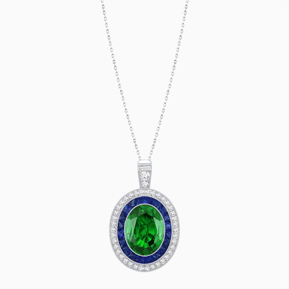 Art Deco Inspired Convertible Oval Double Halo Ring Pendant - Shahin Jewelry