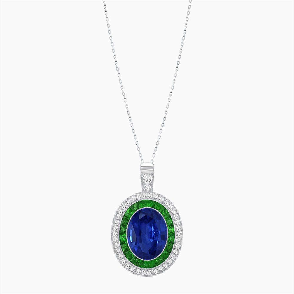 Art Deco Inspired Convertible Oval Double Halo Ring Pendant - Shahin Jewelry