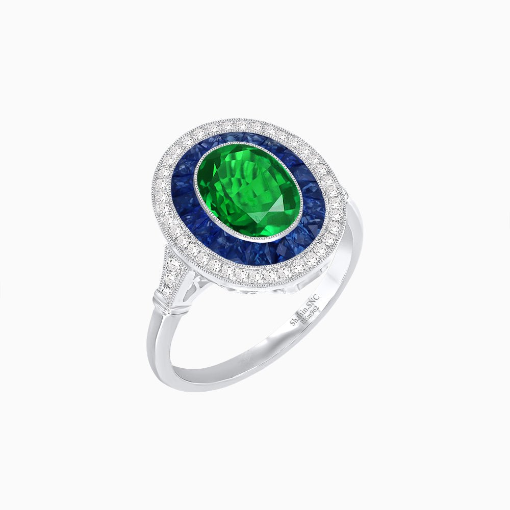 Art Deco Inspired Convertible Oval Double Halo Ring Pendant - Shahin Jewelry