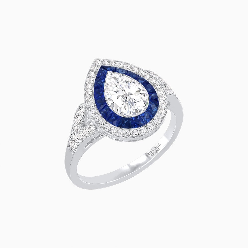 Art Deco Inspired Convertible Pear Double Halo Ring Pendant - Shahin Jewelry