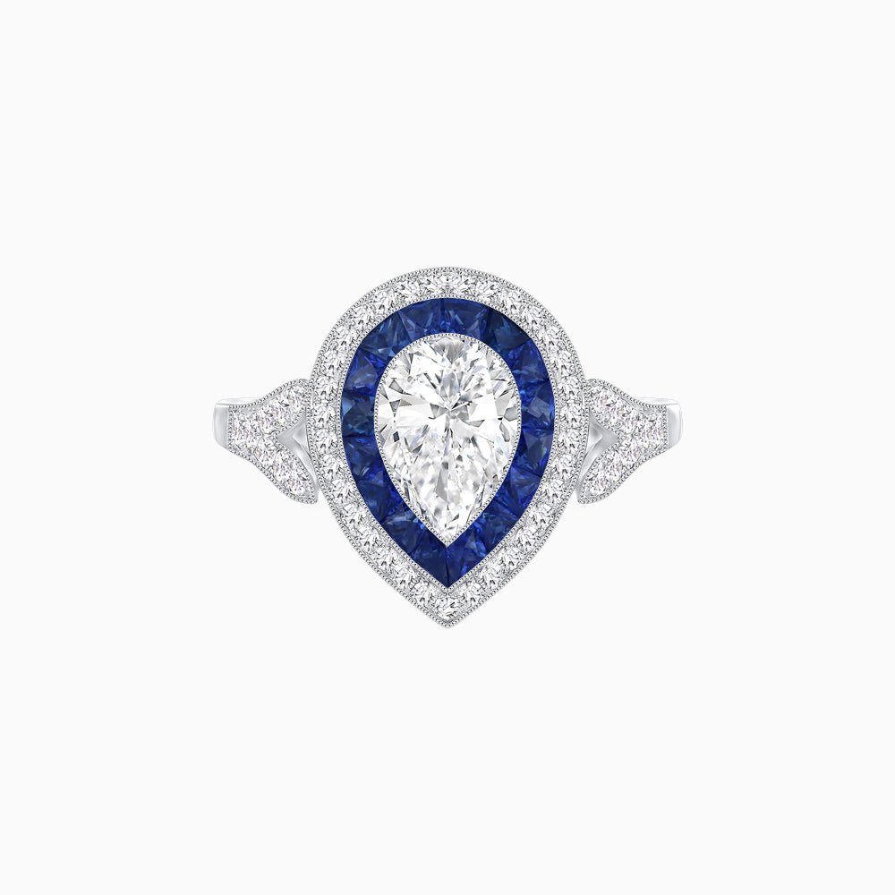 Art Deco Inspired Convertible Pear Double Halo Ring Pendant - Shahin Jewelry