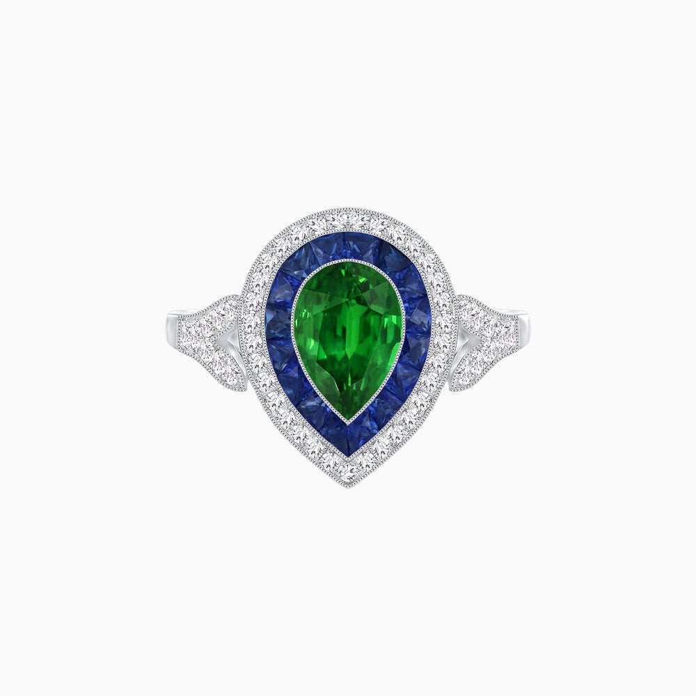 Art Deco Inspired Convertible Pear Double Halo Ring Pendant - Shahin Jewelry