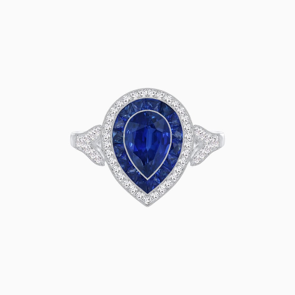 Art Deco Inspired Convertible Pear Double Halo Ring Pendant - Shahin Jewelry
