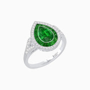 Art Deco Inspired Convertible Pear Double Halo Ring Pendant - Shahin Jewelry