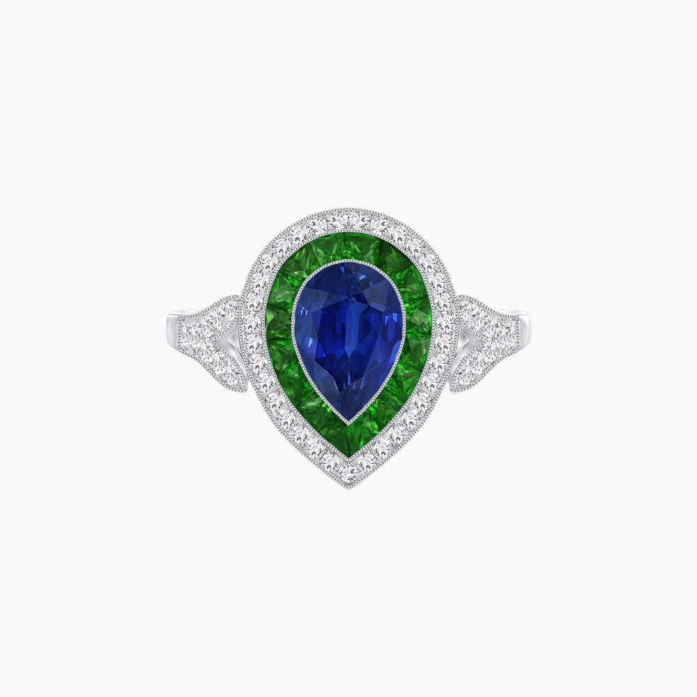 Art Deco Inspired Convertible Pear Double Halo Ring Pendant - Shahin Jewelry