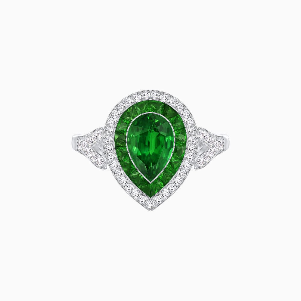 Art Deco Inspired Convertible Pear Double Halo Ring Pendant - Shahin Jewelry