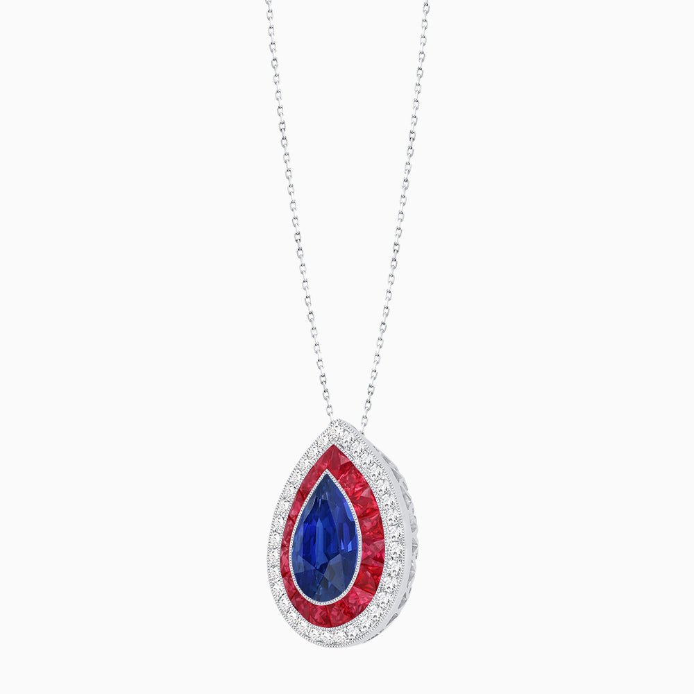 Art Deco Inspired Convertible Pear Double Halo Ring Pendant - Shahin Jewelry