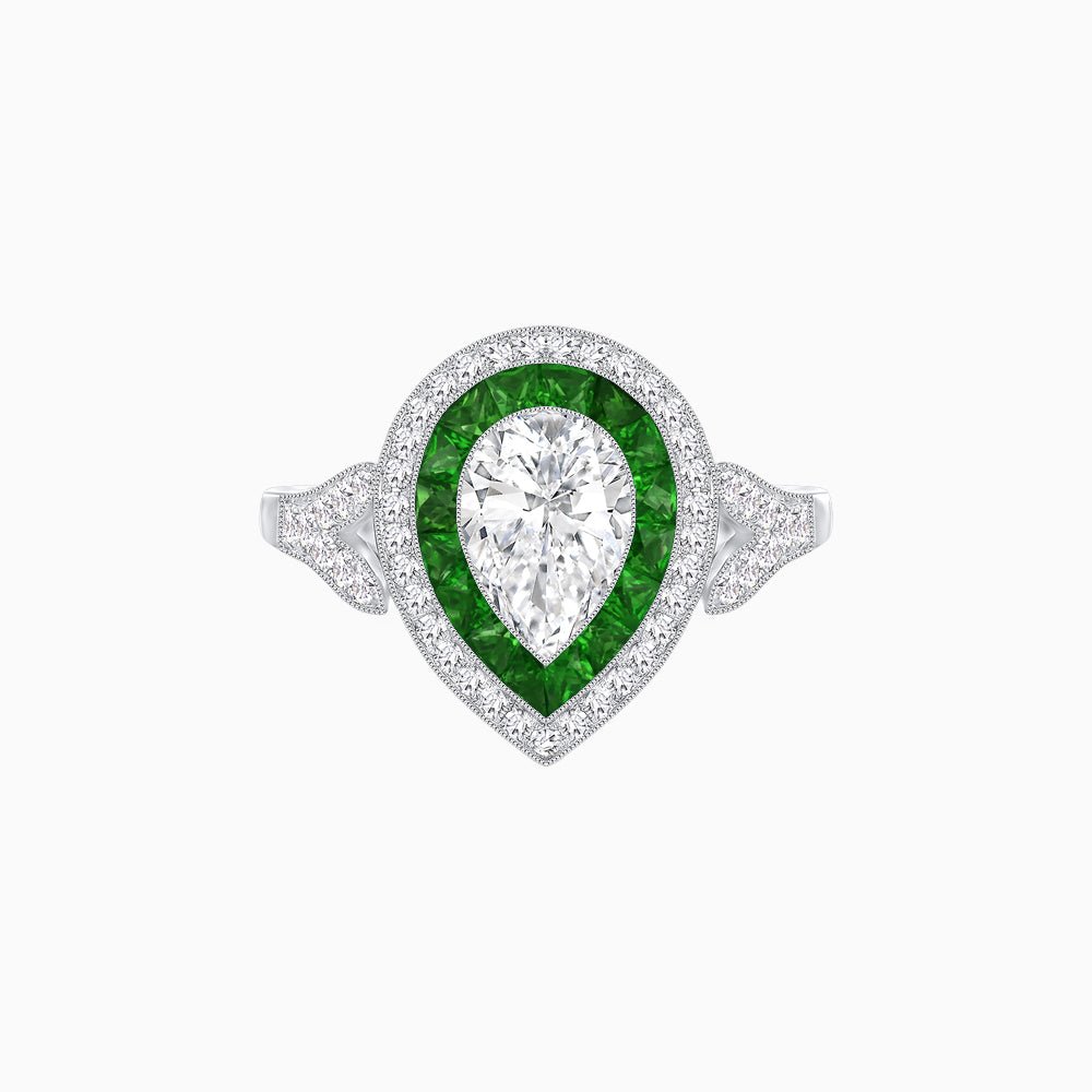 Art Deco Inspired Convertible Pear Double Halo Ring Pendant - Shahin Jewelry
