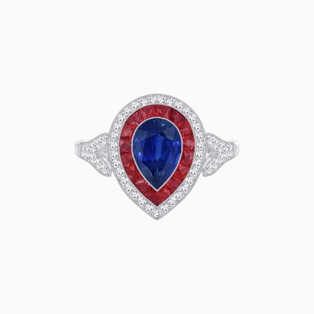 Art Deco Inspired Convertible Pear Double Halo Ring Pendant - Shahin Jewelry