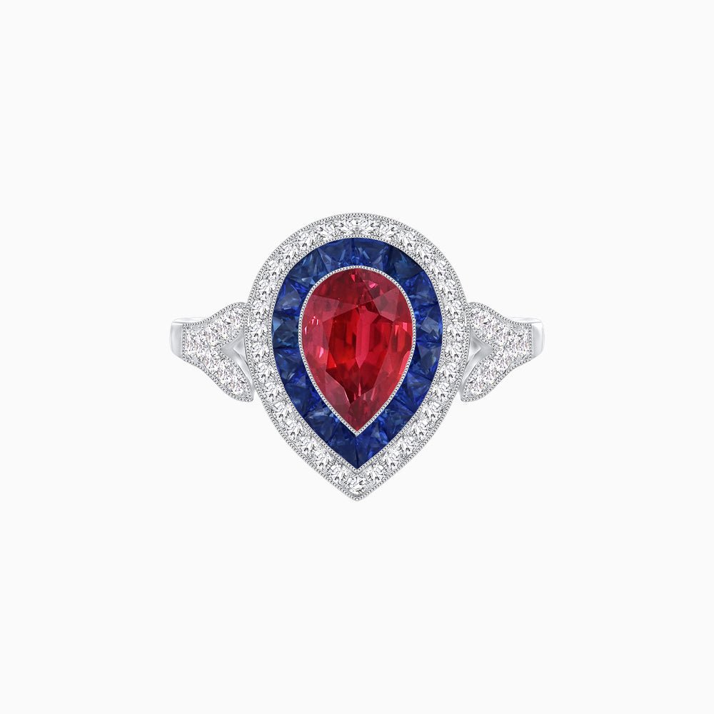Art Deco Inspired Convertible Pear Double Halo Ring Pendant - Shahin Jewelry
