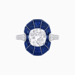 Load image into Gallery viewer, Art Deco Inspired Cushion-Cut Center and Calibré-Cut Gemstone Cocktail Ring - Shahin Jewelry