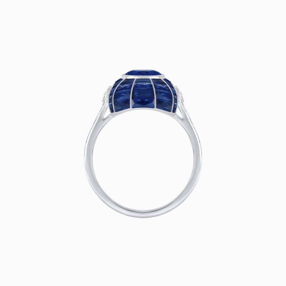 Art Deco Inspired Cushion-Cut Center and Calibré-Cut Gemstone Cocktail Ring - Shahin Jewelry