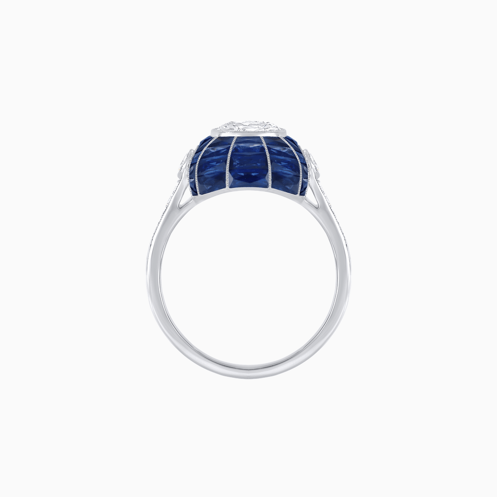 Art Deco Inspired Cushion-Cut Center and Calibré-Cut Gemstone Cocktail Ring - Shahin Jewelry