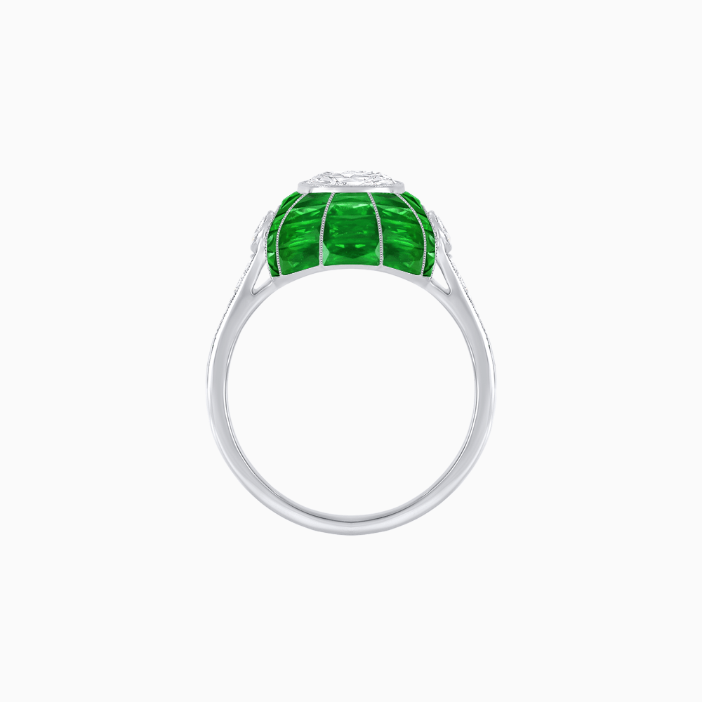 Art Deco Inspired Cushion-Cut Center and Calibré-Cut Gemstone Cocktail Ring - Shahin Jewelry