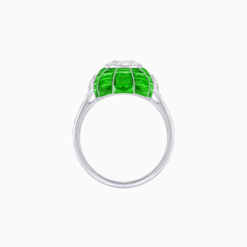 Art Deco Inspired Cushion-Cut Center and Calibré-Cut Gemstone Cocktail Ring - Shahin Jewelry