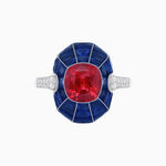 Load image into Gallery viewer, Art Deco Inspired Cushion-Cut Center and Calibré-Cut Gemstone Cocktail Ring - Shahin Jewelry