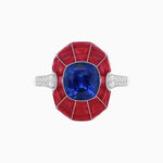 Load image into Gallery viewer, Art Deco Inspired Cushion-Cut Center and Calibré-Cut Gemstone Cocktail Ring - Shahin Jewelry