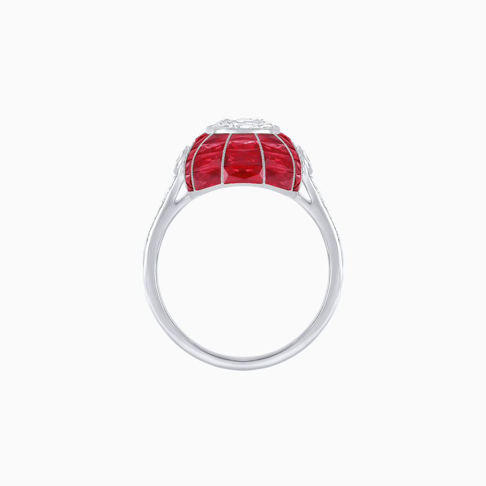 Art Deco Inspired Cushion-Cut Center and Calibré-Cut Gemstone Cocktail Ring - Shahin Jewelry