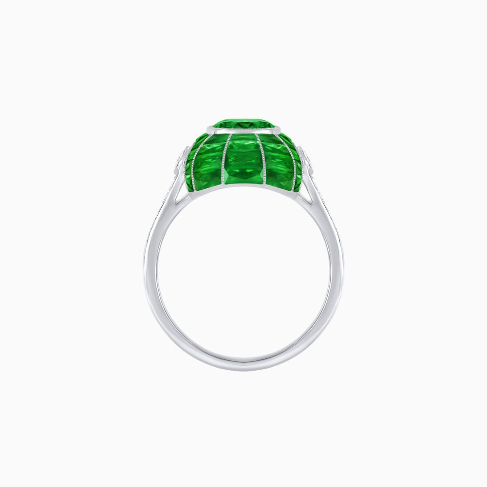 Art Deco Inspired Cushion-Cut Center and Calibré-Cut Gemstone Cocktail Ring - Shahin Jewelry