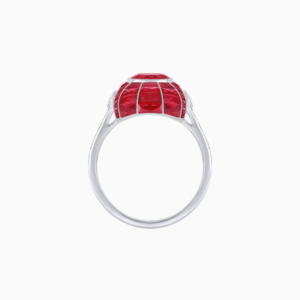 Art Deco Inspired Cushion-Cut Center and Calibré-Cut Gemstone Cocktail Ring - Shahin Jewelry