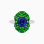 Load image into Gallery viewer, Art Deco Inspired Cushion-Cut Center and Calibré-Cut Gemstone Cocktail Ring - Shahin Jewelry