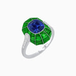 Load image into Gallery viewer, Art Deco Inspired Cushion-Cut Center and Calibré-Cut Gemstone Cocktail Ring - Shahin Jewelry
