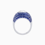 Load image into Gallery viewer, Art Deco Inspired Cushion Cut Center and Invisible-Set Calibré-Cut Dome Ring - Shahin Jewelry