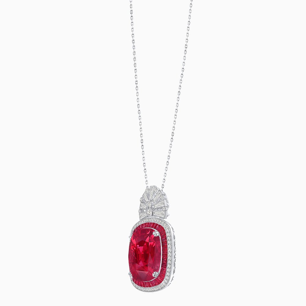 Art Deco Inspired Cushion Cut Double Halo Pendant with Fan Bail - Shahin Jewelry
