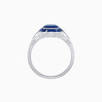 Load image into Gallery viewer, Art Deco Inspired Cushion Cut Halo Ring with Calibré-Cut Gemstones - Shahin Jewelry