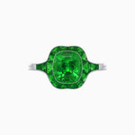 Load image into Gallery viewer, Art Deco Inspired Cushion Cut Halo Ring with Calibré-Cut Gemstones - Shahin Jewelry
